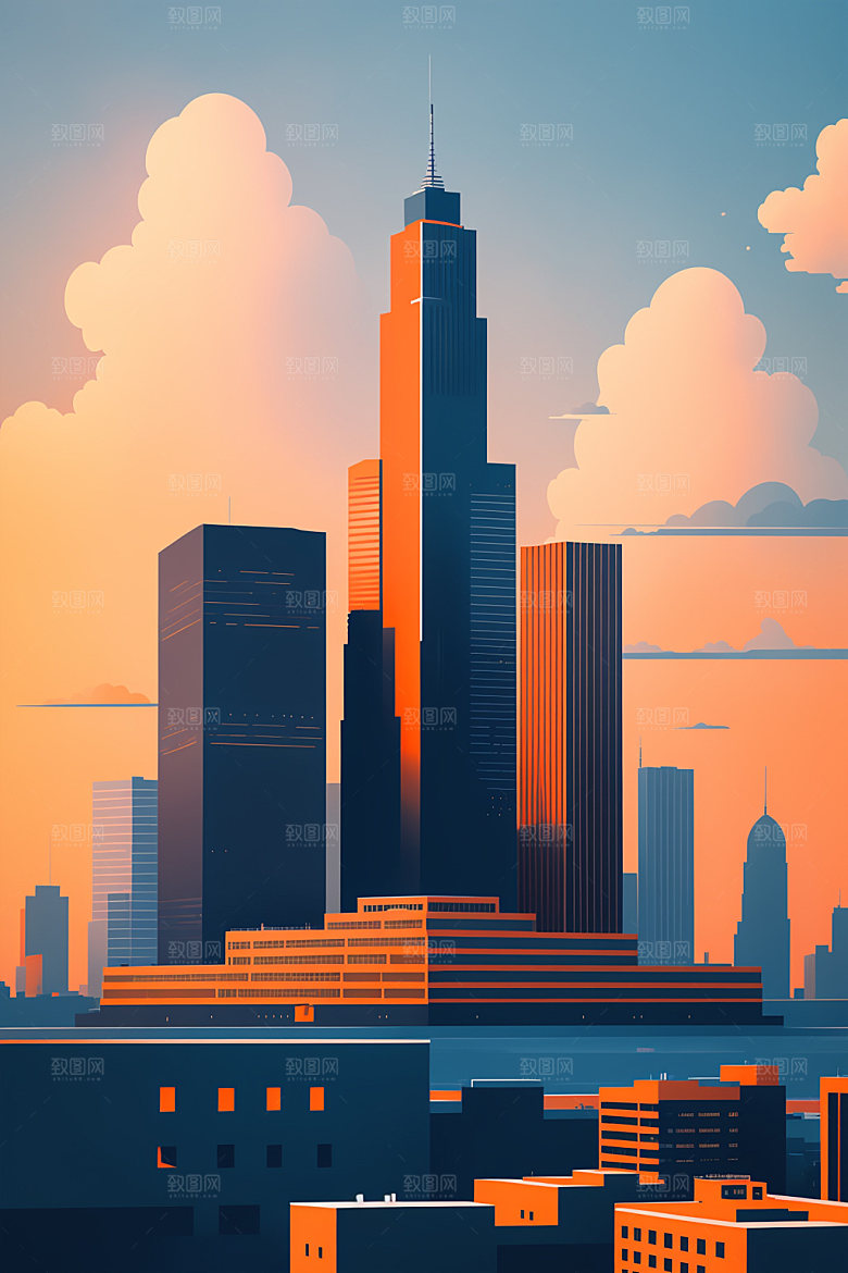 城市大厦艺术插画