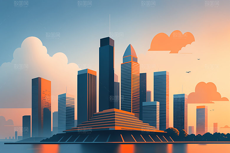 城市地标大厦插画