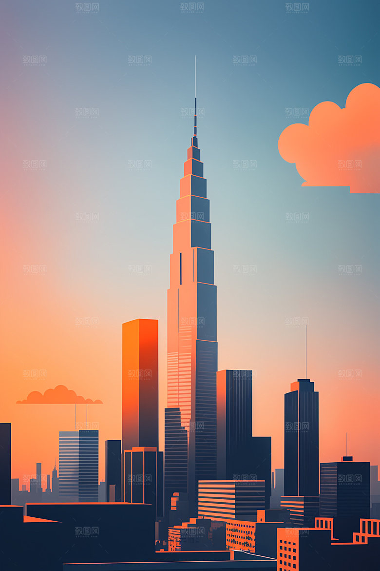 城市都市大厦插画