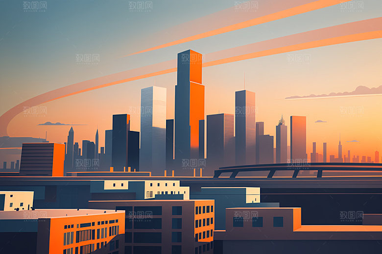 城市地标摩天大楼插画