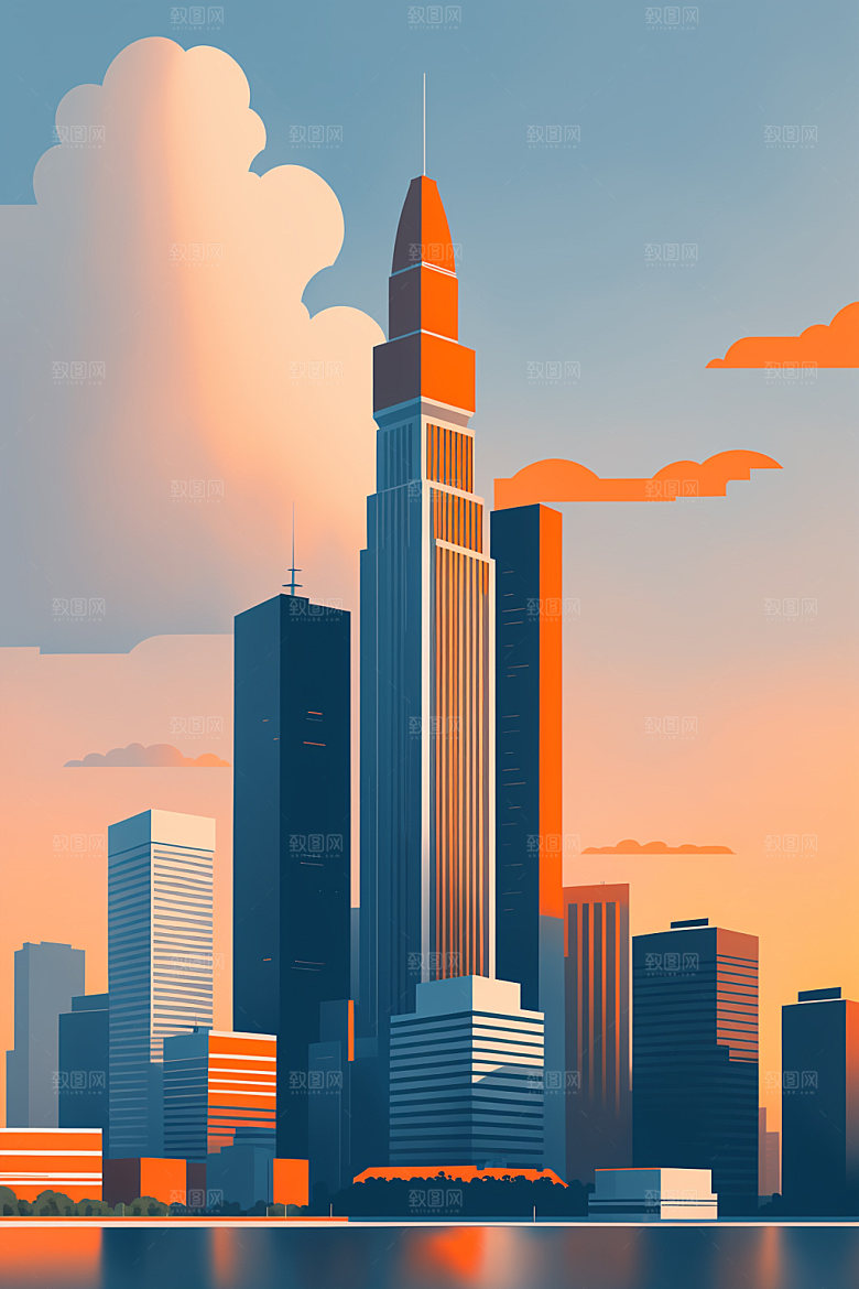 城市简约摩天大楼插画