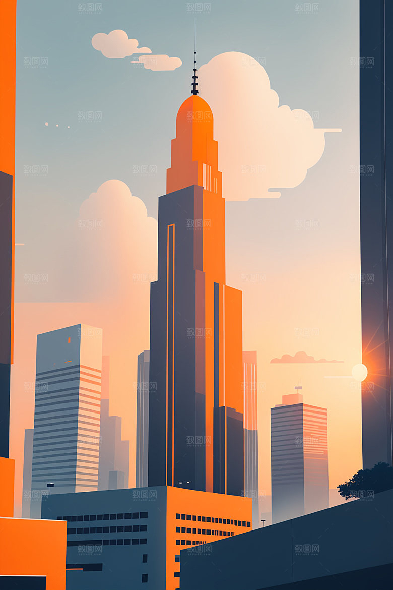 城市地标简约插画