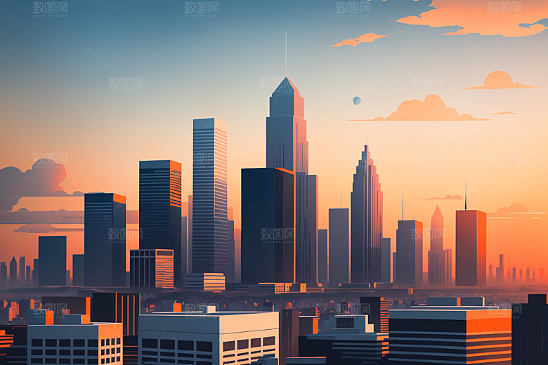 城市都市美式插画