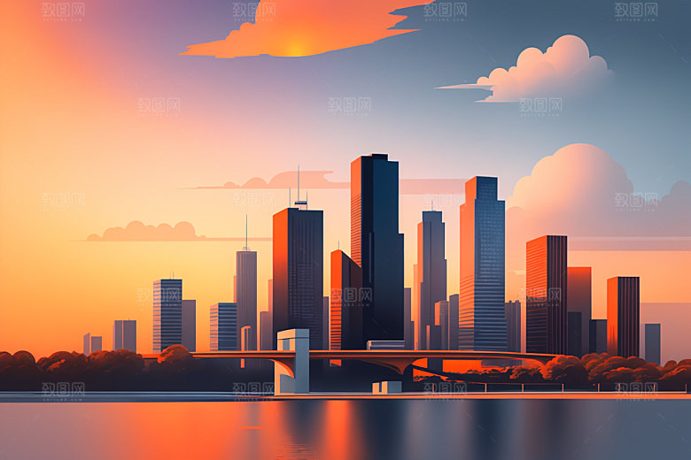 城市地标艺术插画