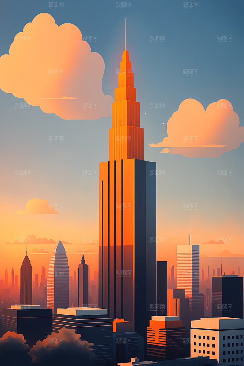 城市美式地标插画