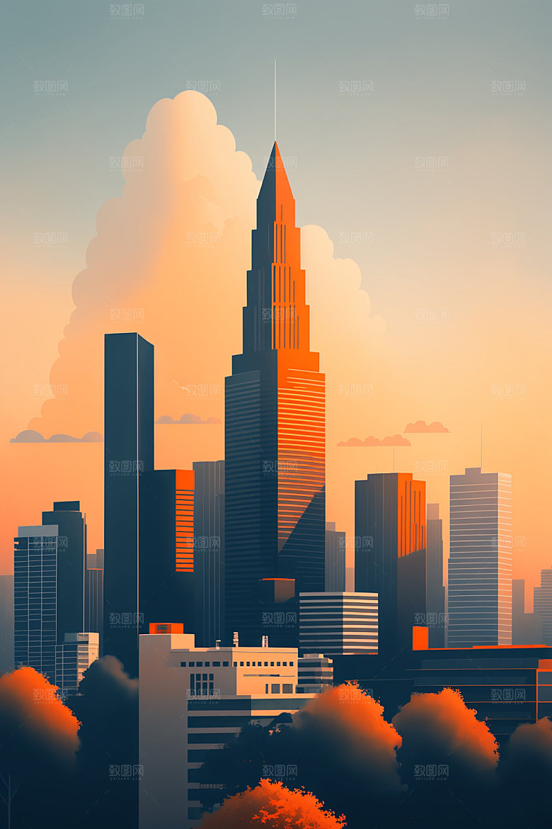 城市扁平风楼房插画