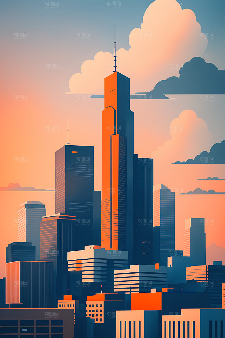 城市摩天大楼简约插画