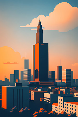 城市大厦简约插画
