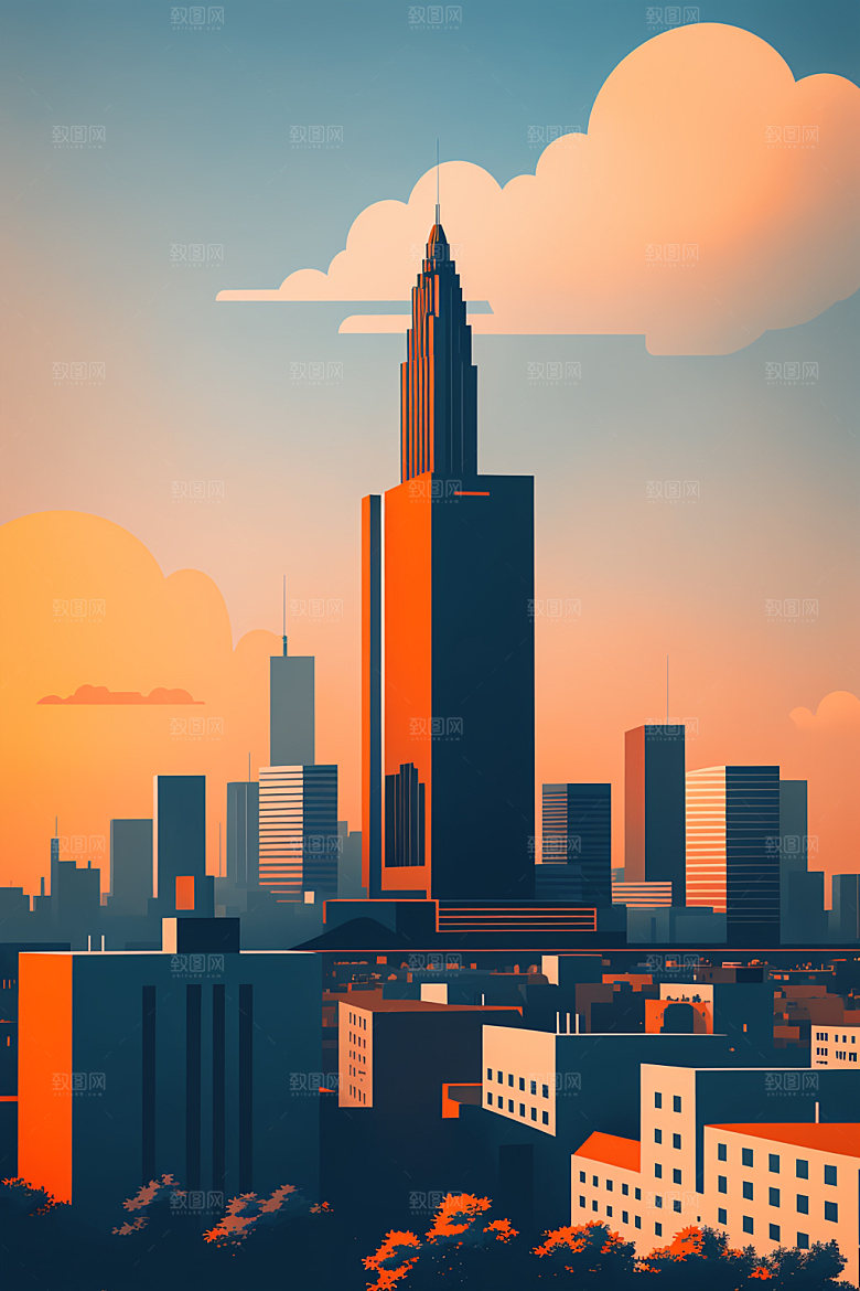城市大厦简约插画