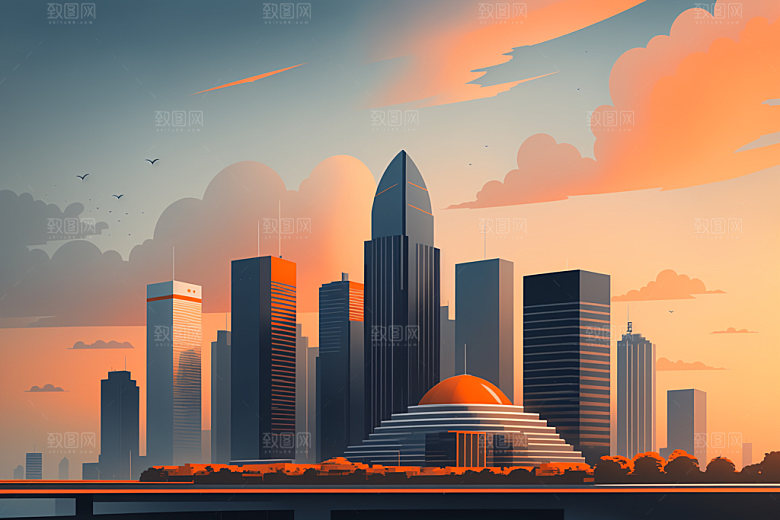城市地标艺术插画