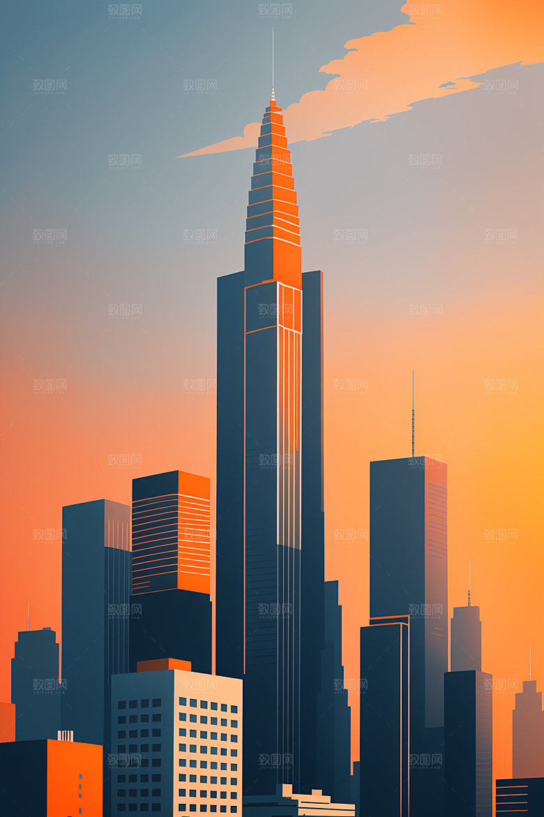城市都市地标插画