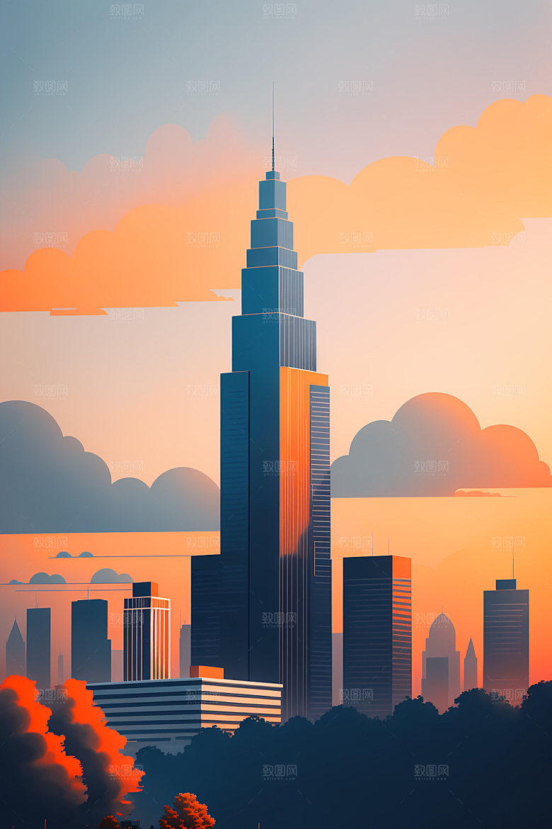城市地标简约插画
