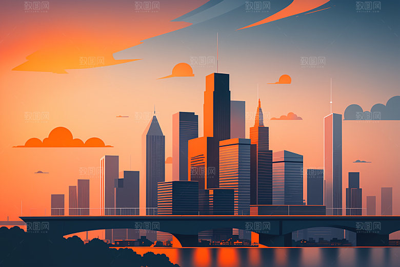 城市大厦地标插画