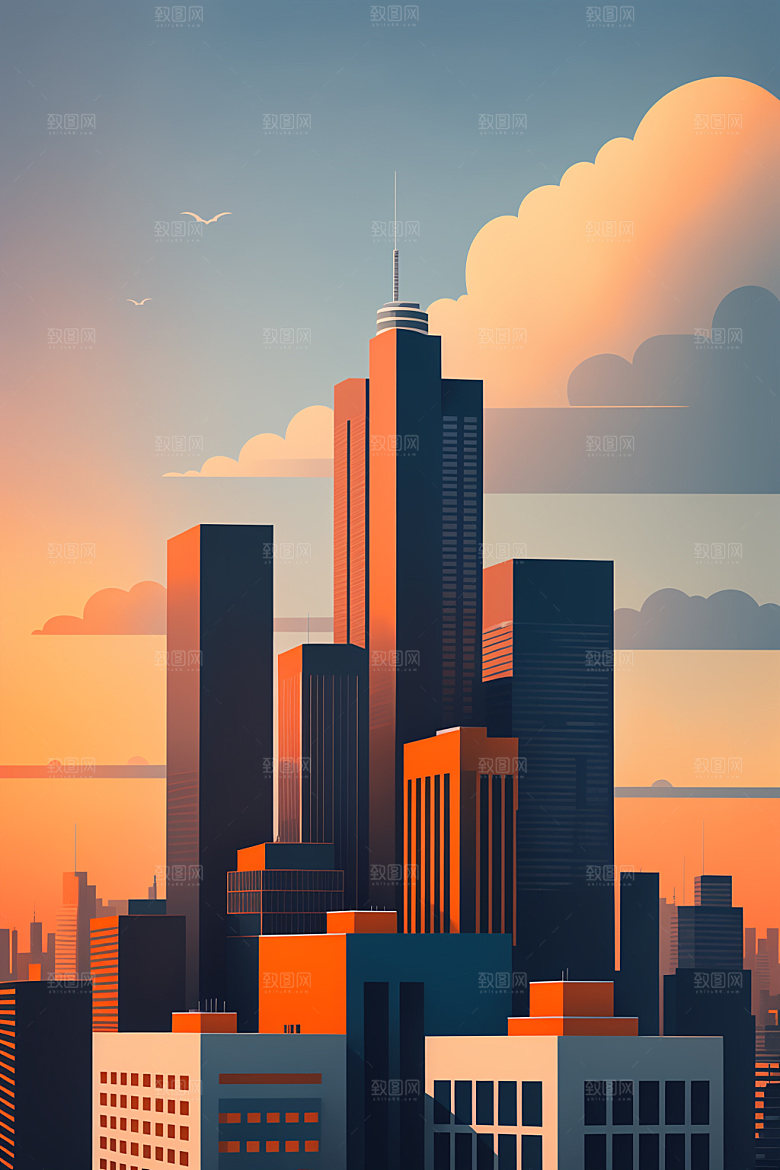 城市楼房艺术插画