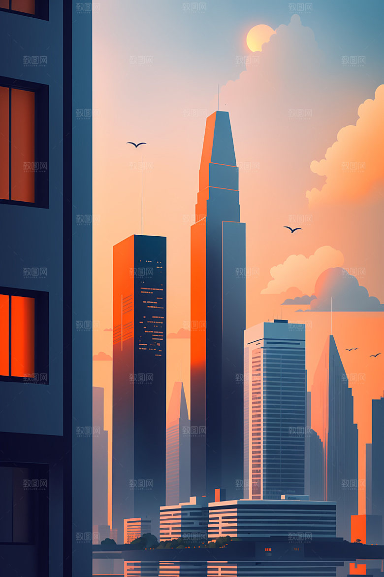 城市地标艺术插画