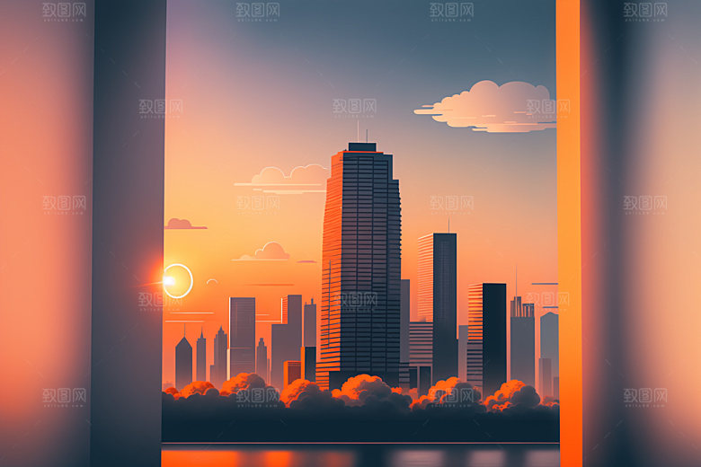 城市楼房艺术插画