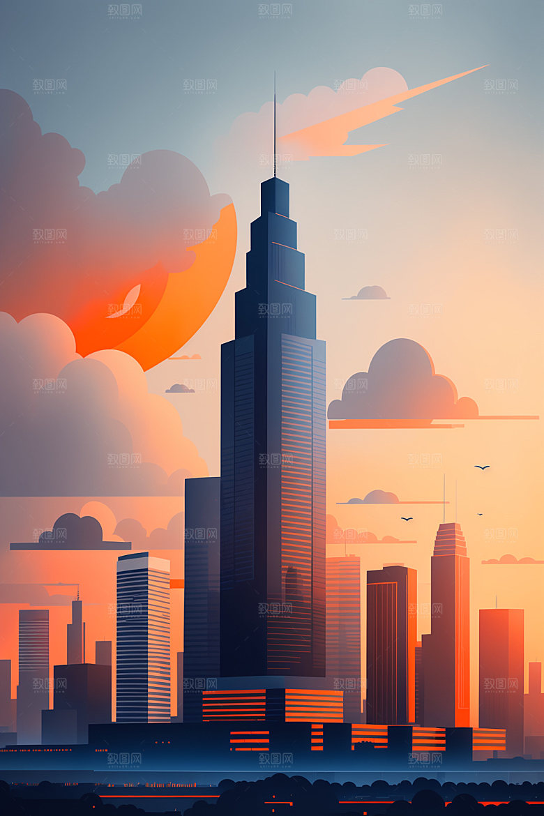 城市简约楼房插画