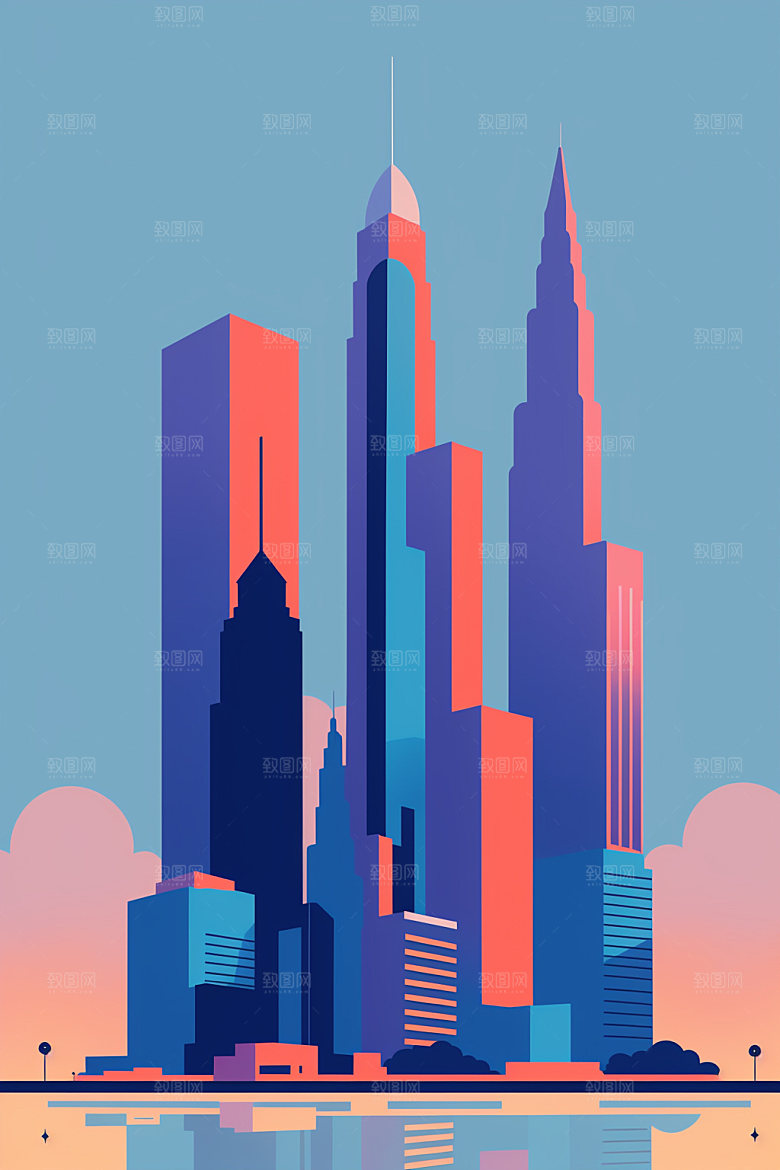 城市地标扁平风插画
