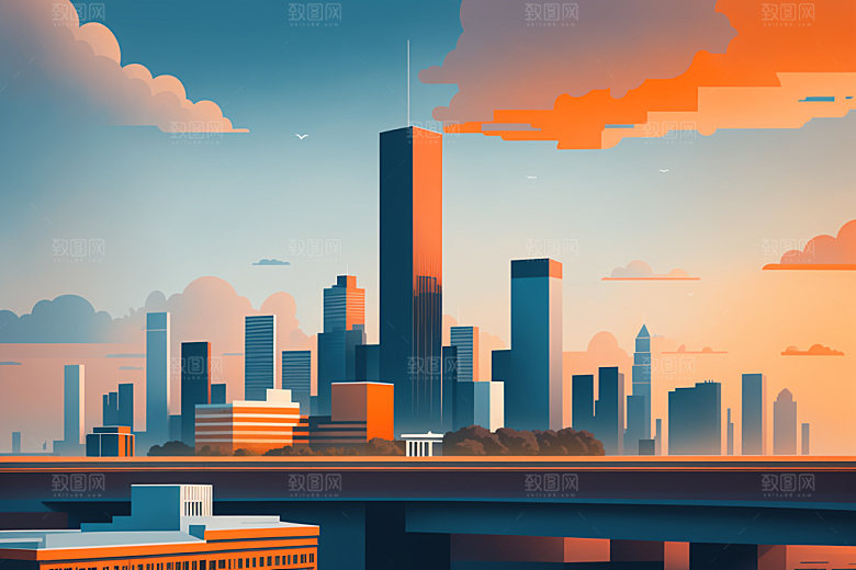 城市楼房地标插画