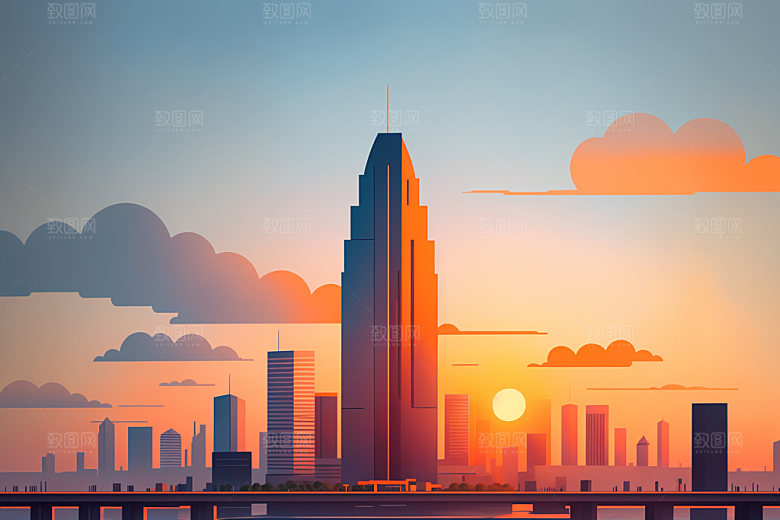 城市大厦简约插画