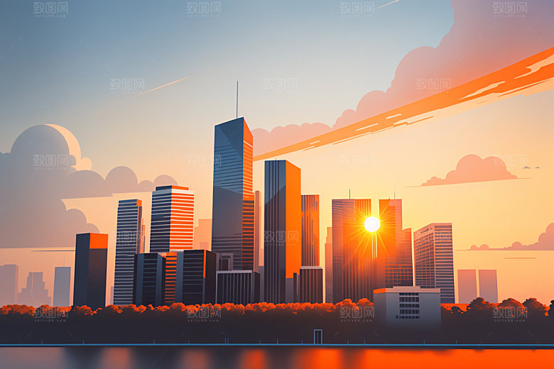 城市地标艺术插画