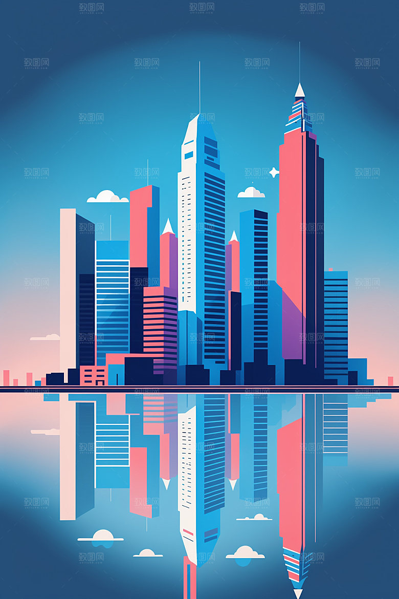 城市摩天大楼楼房插画