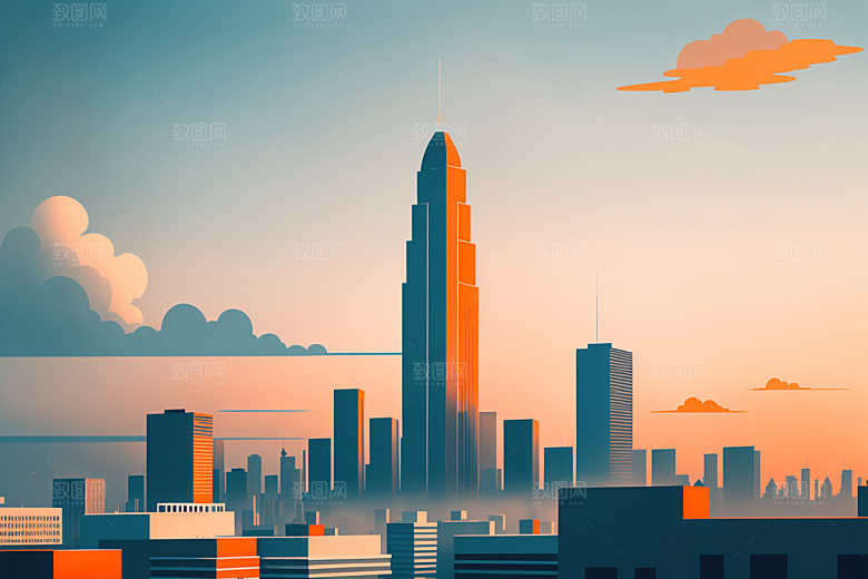 城市艺术美式插画