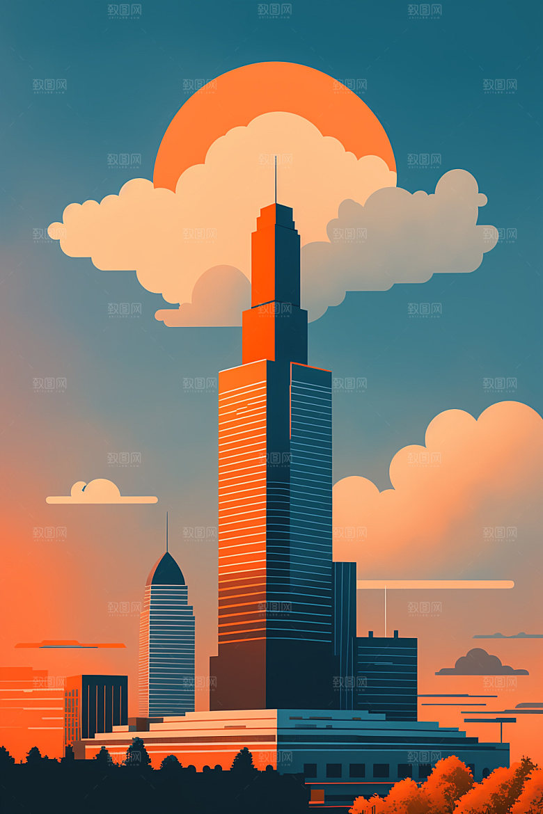 城市简约扁平风插画