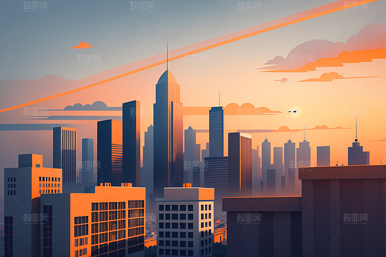 城市摩天大楼都市插画