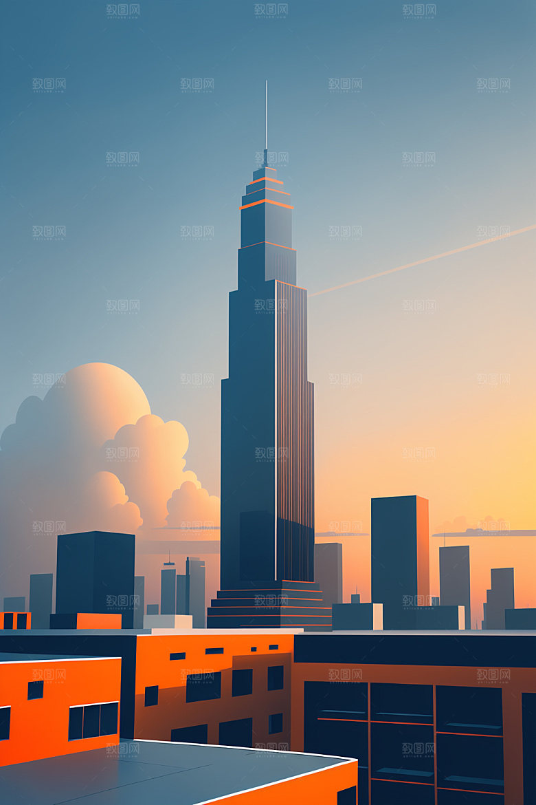城市简约美式插画