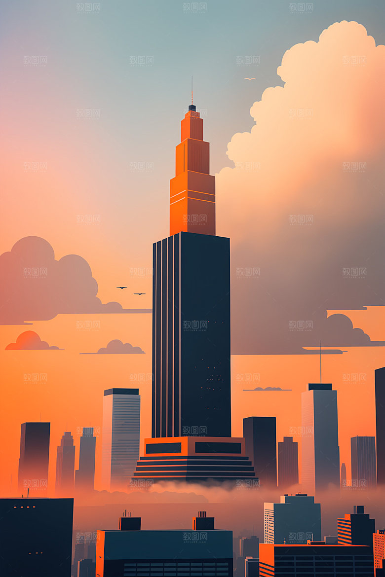 城市简约地标插画