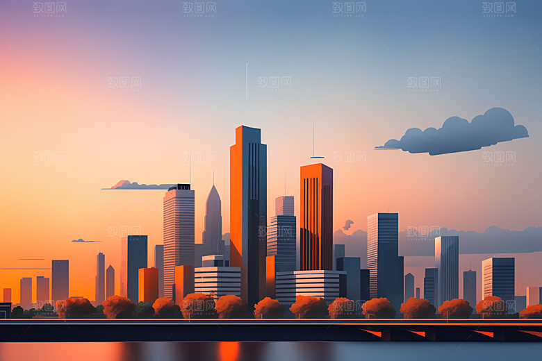 城市地标楼房插画