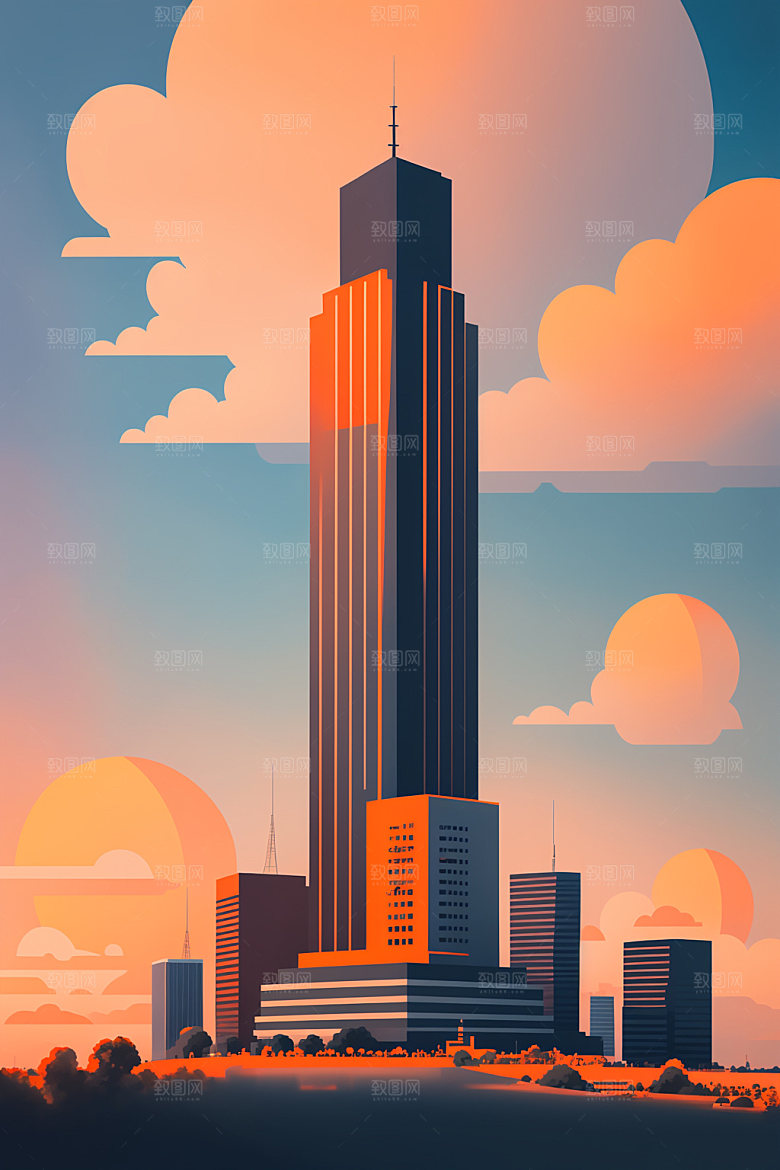 城市地标艺术插画