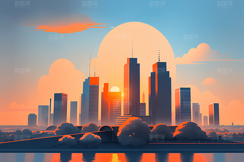 城市地标大厦插画