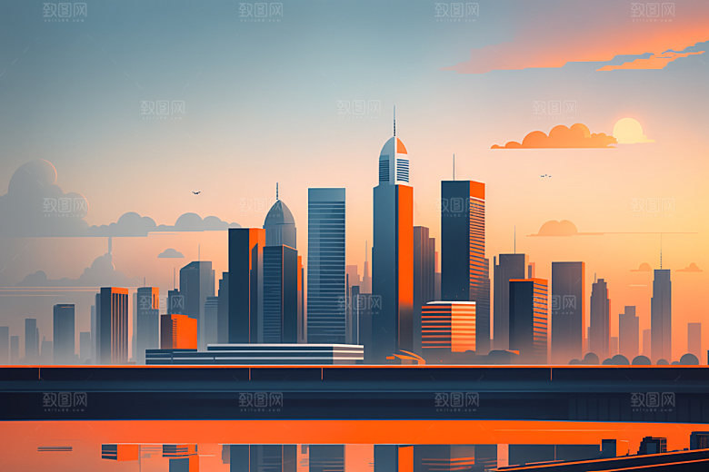 城市摩天大楼都市插画