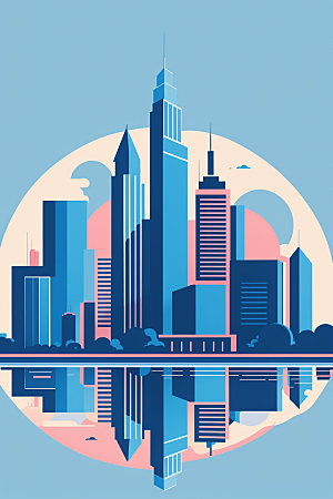 城市都市地标插画