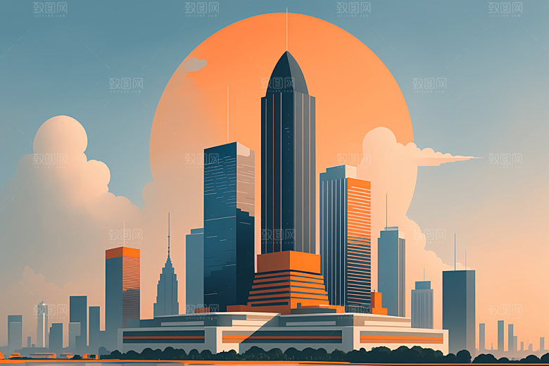 城市大厦楼房插画