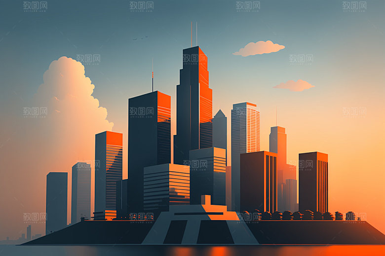 城市楼房地标插画