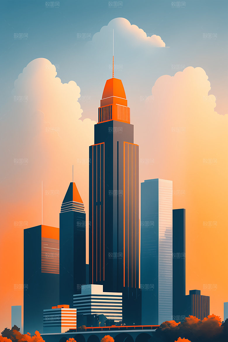 城市楼房简约插画