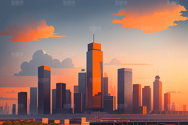 城市大厦简约插画
