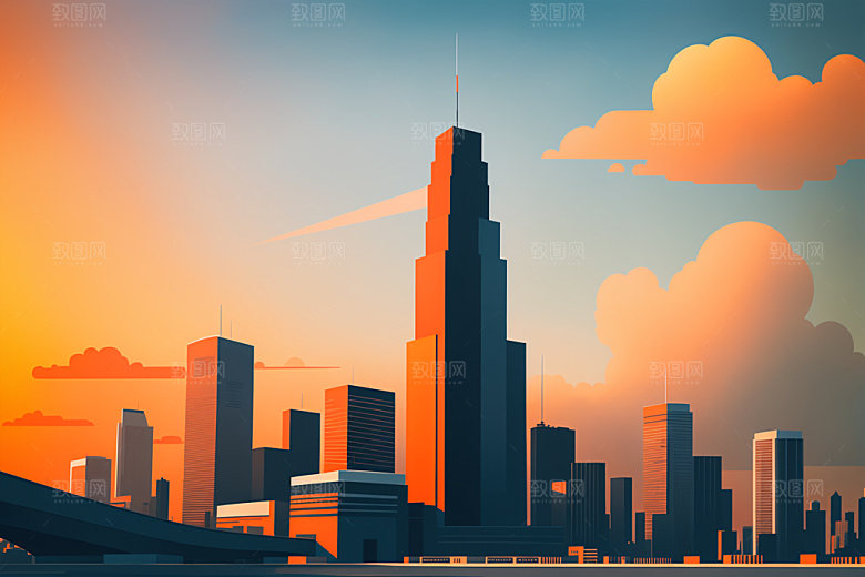 城市地标大厦插画