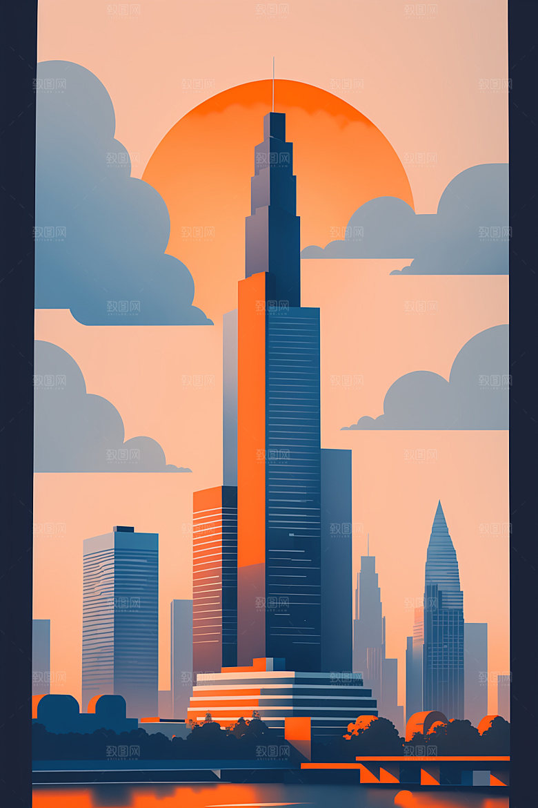 城市楼房艺术插画