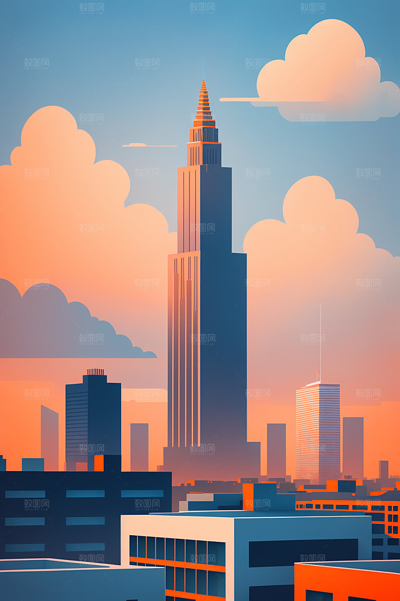 城市美式简约插画