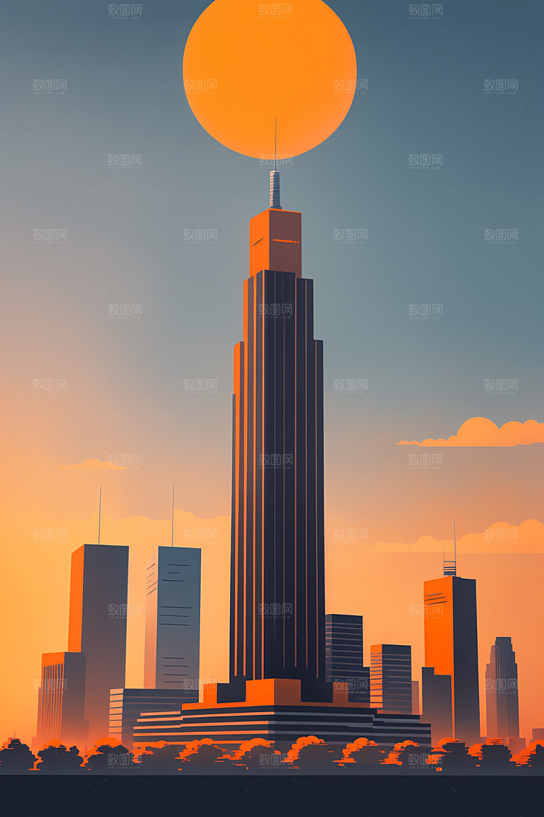 城市都市大厦插画