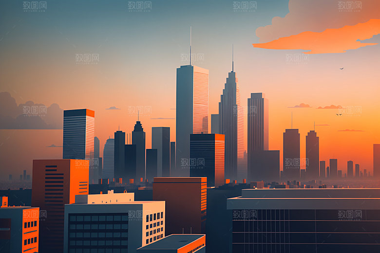 城市艺术美式插画