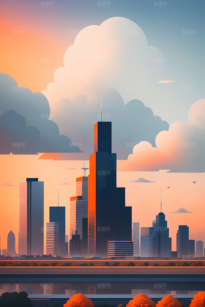 城市简约大厦插画