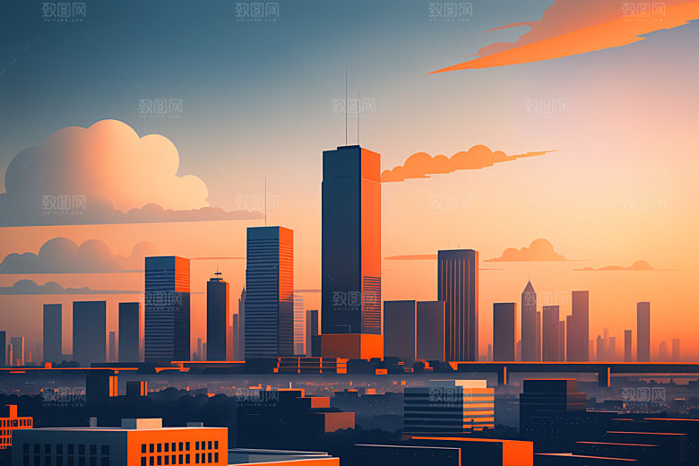 城市扁平风地标插画