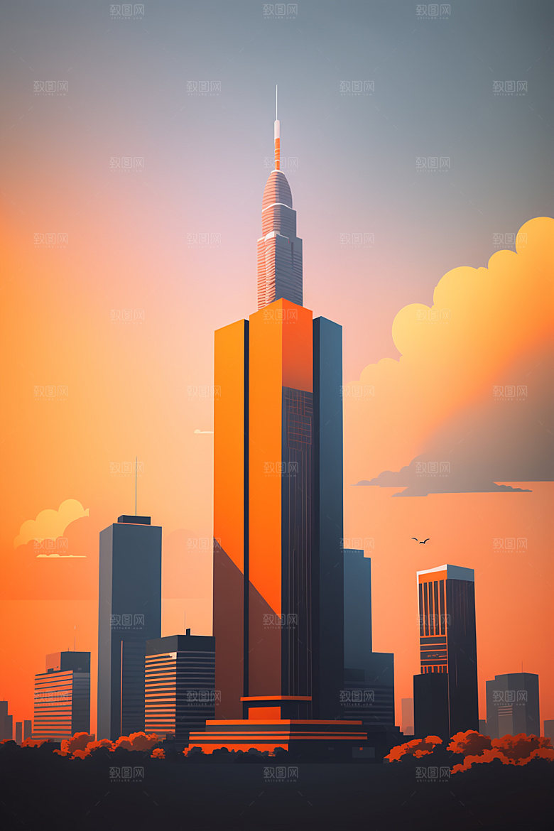 城市大厦楼房插画