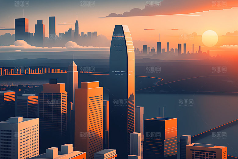 城市摩天大楼都市插画