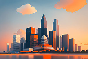 城市摩天大楼大厦插画